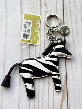 MICHAEL KORS Zebra Keychain Bag Charm Key Fob (Black)